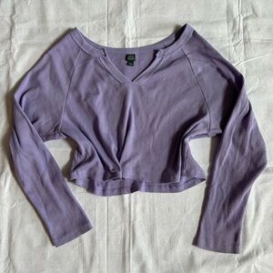 Purple Long Sleeve Comfy Textured Crop Top